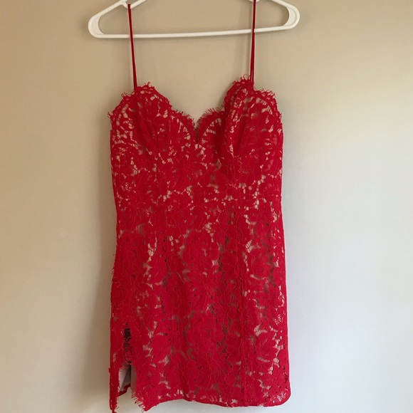 Free People x Fame and Partners Mollie Mini Dress Red Lace - Picture 3 of 10